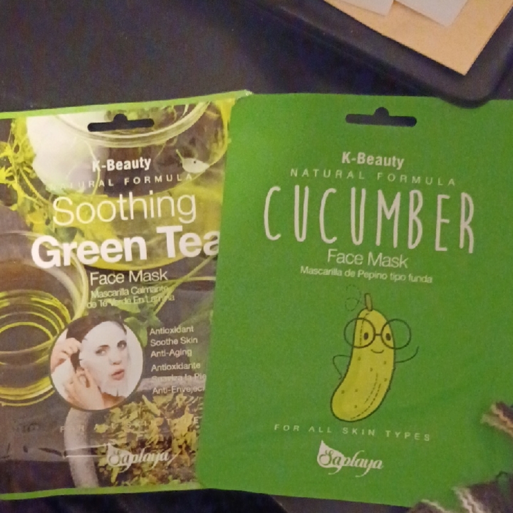 K-Beauty Green Tea and Cucumber Face Masks 2 For The Price Of 1.